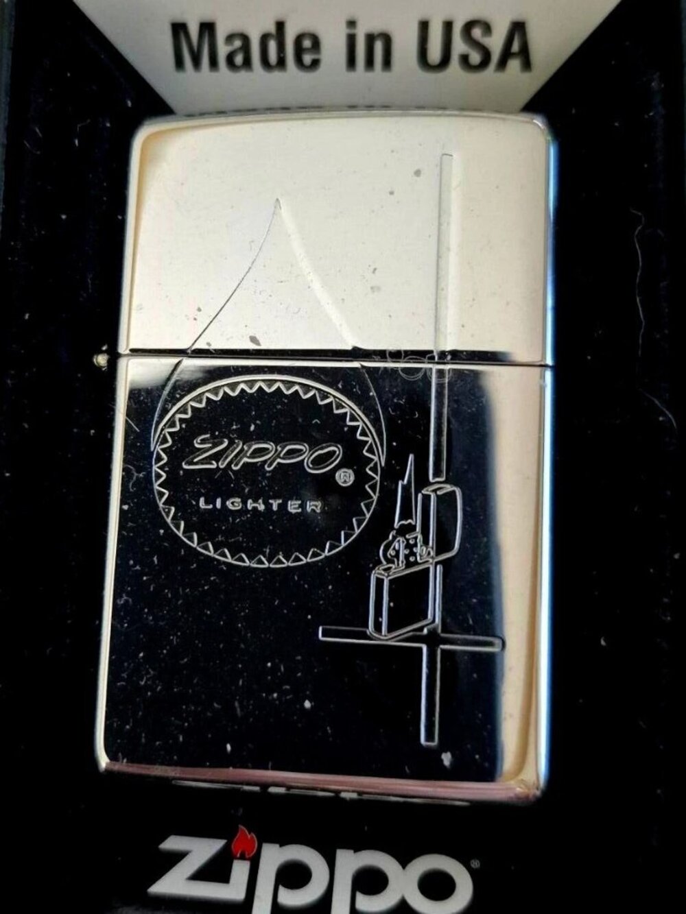 Sharp Polished Chrome Engraved Logo Zippo Lighter